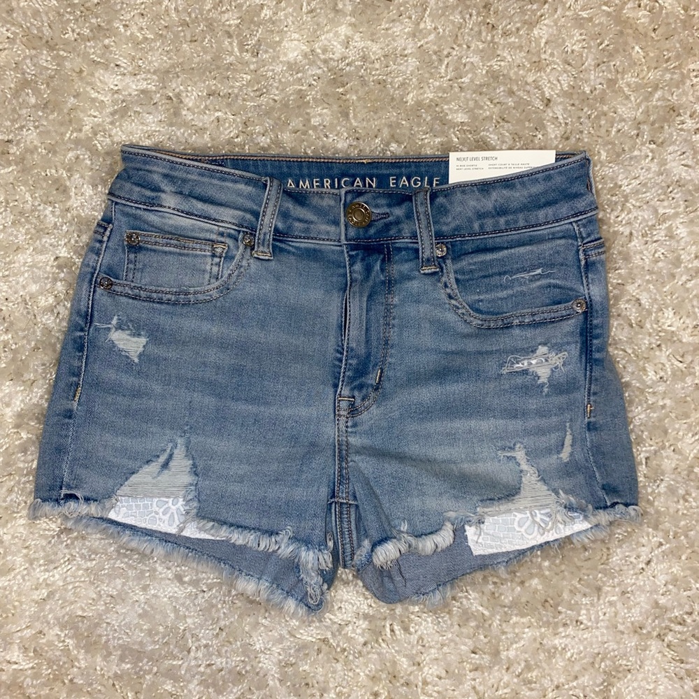 Light wash, next level stretch, hi-rise shorts, size 4